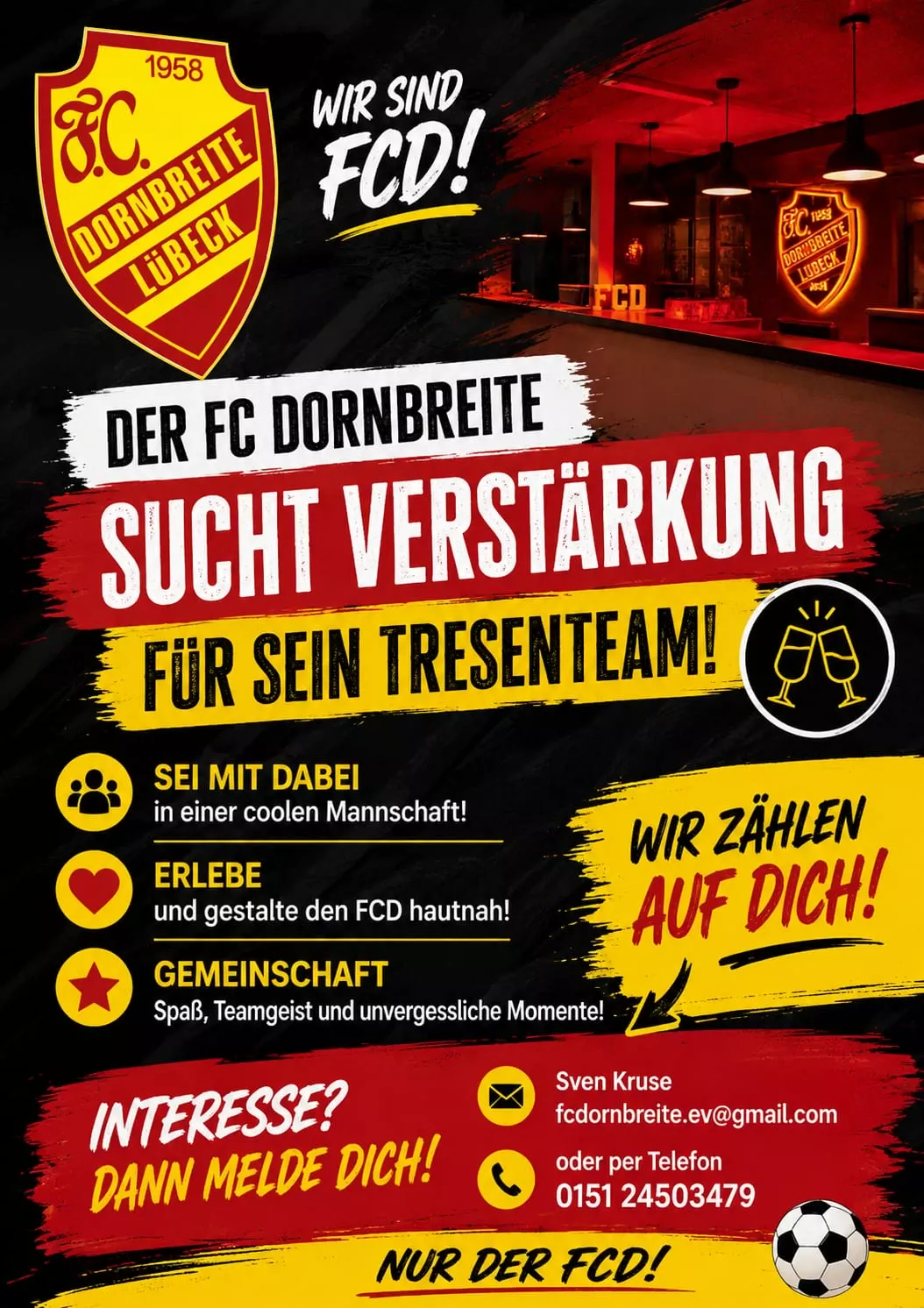 Verstärkung für das Tresenteam des FC Dornbreite gesucht